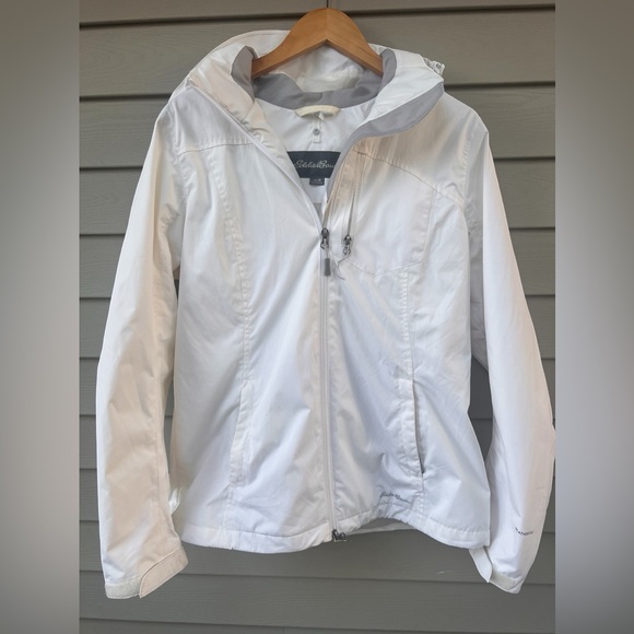 Eddie Bauer Woman’s Hooded Rain jacket-cream -color. Weatheredge line. size M - Picture 1 of 15